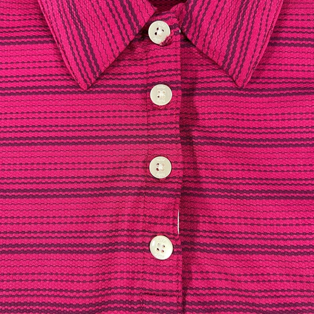 Nike Polo Shirt Womens Medium Purple Striped Short Sleeve Golf Casual Light